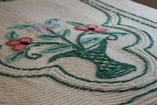 Vintage Fab Cotton Chenille Bedspread Heavy,  And Pretty W Posies 86x100