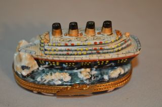Vintage Limoges French Figural Trinket Box – Titanic Striking The Iceberg L.  E.
