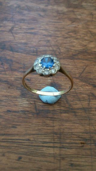 Vintage Solid 9ct Gold Ladies Ring Diamonds Blue Topaz Sapphire ? Not Scrap 375