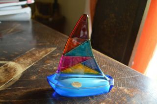 VINTAGE MURANO ART GLASS SAILING BOAT HAND PAINTED MADE IN VENICE ITALY 3