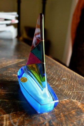 VINTAGE MURANO ART GLASS SAILING BOAT HAND PAINTED MADE IN VENICE ITALY 5