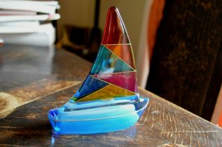 VINTAGE MURANO ART GLASS SAILING BOAT HAND PAINTED MADE IN VENICE ITALY 7
