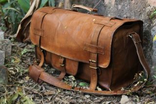 Real Leather Handmade Luggage Vintage Duffle Bag Weekend Overnight Gym Bag