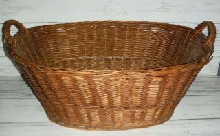 Large Vintage Country Farm House Wicker Rattan Laundry Basket 30” X 22”