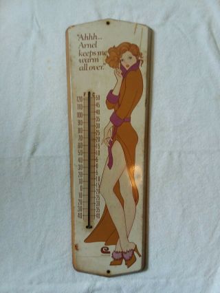 Vintage Arnel Fabric Advertising Thermometer Pin Up Girl Very Cool 1960 