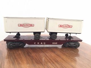 Vintage Marx Train O Scale Cb & Q 5545 Flatcar 2 Burlington Piggyback Trailers