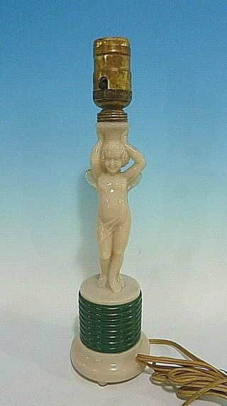 Vintage Aladdin Alacite Glass Figural Cherub Angel Fairy Table Lamp
