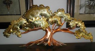 Vintage Jere Style Eames Era Brutalist Metal Brass & Copper Tree Wall Sculpture