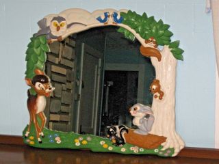 Vintage Walt Disney Productions Wall Mirror,  Bambi,  Thumper,  Child Room,  Plastic 2