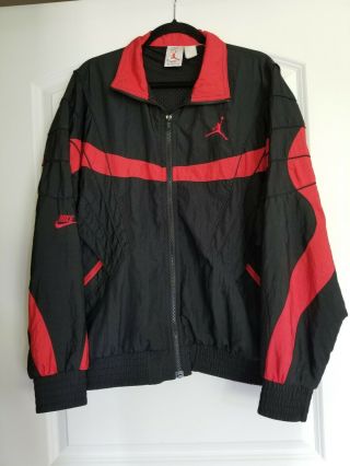Vintage 80s Nike Air Jordan Flight Track Jacket Windbreaker Rare Red Black Large