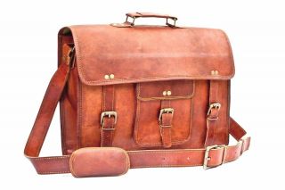 15 " Vintage Briefcase Satchel Soft Leather Laptop Messenger Bag Shoulder Men