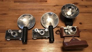 3 Vintage Argus C3 & C4 35mm Range Finder Cameras With Flash & Bulbs