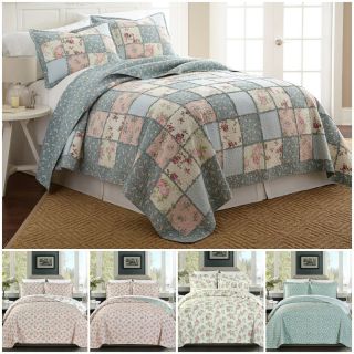 3 - Piece Floral Garden Vintage Washed 100 Cotton Reversible Bedspread Quilt Set