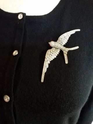 Signed,  Authentic $245 Ciner Rhinestone Covered Swallow Bird Pin/brooch, .
