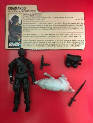 1985 Vintage Gi Joe Snake Eyes & Timber 100 Complete With Peach File Card