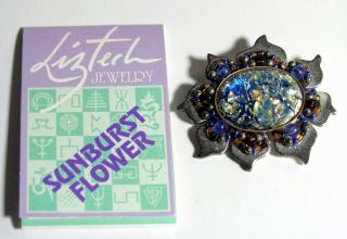 Liztech Sunburst Flower Handcrafted Artisan Fashion Pin Wire Beads Mirror Brooch