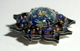 LIZTECH SUNBURST FLOWER Handcrafted Artisan Fashion Pin Wire Beads Mirror Brooch 5