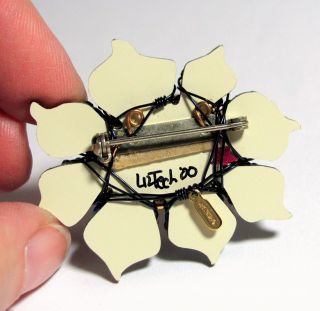 LIZTECH SUNBURST FLOWER Handcrafted Artisan Fashion Pin Wire Beads Mirror Brooch 6