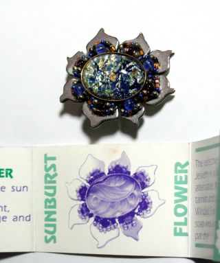 LIZTECH SUNBURST FLOWER Handcrafted Artisan Fashion Pin Wire Beads Mirror Brooch 7