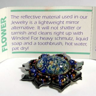 LIZTECH SUNBURST FLOWER Handcrafted Artisan Fashion Pin Wire Beads Mirror Brooch 8
