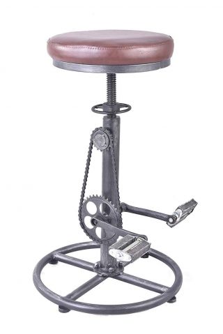 Vintage Bar Stool Industrial Swivel Pu Seat&iron Pedal Height Adjustable 30 - 38 "