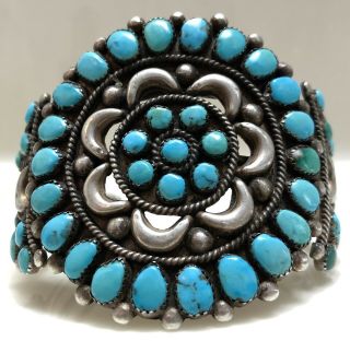 Vintage Navajo Sterling Silver Turquoise Cluster Cuff Bracelet