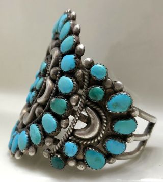 VINTAGE NAVAJO STERLING SILVER TURQUOISE CLUSTER CUFF BRACELET 8