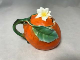 Vintage Royal Bayreuth Orange With White Blossoms Covered Mustard Jar/pot
