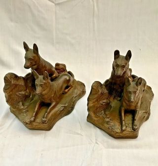 Vintage Set Jennings Brothers Bronzed JB 1922 Pair German Shepard Dog Bookends 4