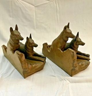 Vintage Set Jennings Brothers Bronzed JB 1922 Pair German Shepard Dog Bookends 5