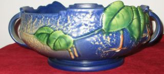 Vintage Roseville Art Pottery Usa Fuchsia Console Center Bowl In Blue 350 - 8 "