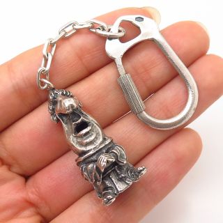 925 Sterling Silver Vintage Italy Garzi Marcello Sculpted Monk Design Key Chain