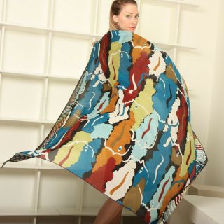 vtg 80s giant MISSONI cotton voile FACES abstract art print logo wrap scarf huge 5