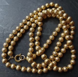 Vintage Designer Gold Plate Articulated Bead Necklace Long Heavy C.  60s - D448