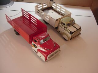 Vintage Marx White Pressed Steel Truck And Red Wyandotte Pressed Steel Truck