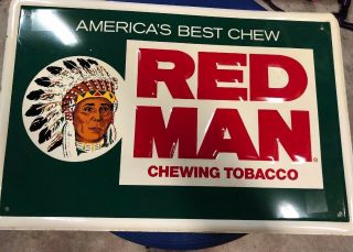 Red Man Chewing Tobacco,  Vintage Embossed Tin,  Tobacco Advertisement,