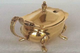 A Stunning Solid Sterling Silver Gilded Mustard Pot With Glass Liner Dates 1977.