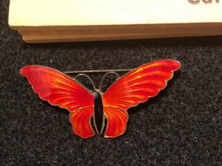 Vintage Sterling Silver Red Enamel Butterfly Brooch 925 Oko Pin