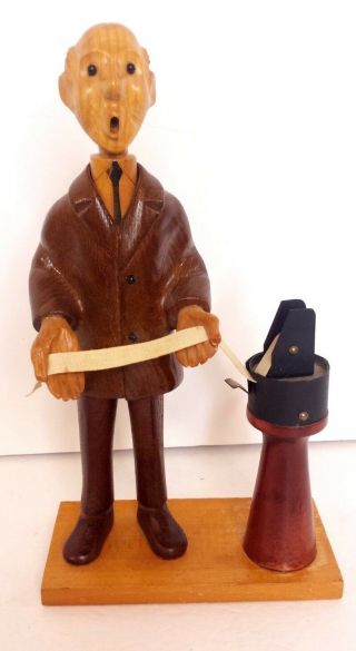 Vintage Romer Carved Wooden Stock Market Broker Figurine Ticker Tape Dow Jones