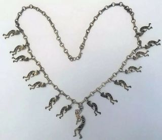 Vintage Navajo Style Charm Kokopelli Sterling Silver Necklace South Western