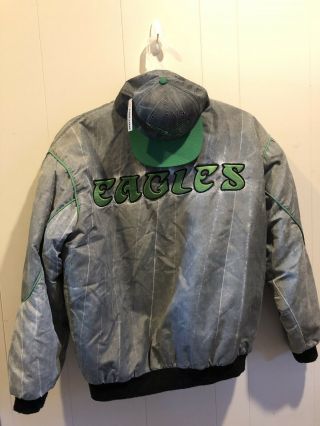 Rare Large Vintage Starter Philadelphia Eagles Jacket Hat Acid Wash L Nfl Retro