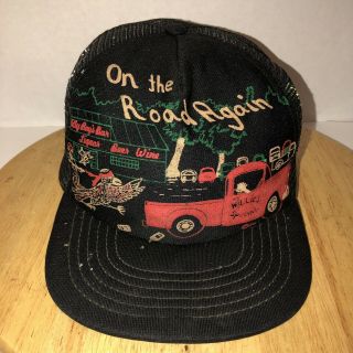 Vtg 70s Willie Nelson Usa On The Road Again Trucker Hat Cap Snapback Billy Boys