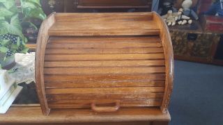 Vintage Cornwall Bread Box Solid Oak (?) Wood Roll Top Shelf 15 X 10 X 10 " Gc {4