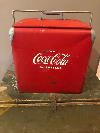 Vintage Coke Coca Cola 50’s Metal Cooler 4