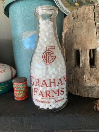 Vintage Trpq Milk Bottle Rare Graham Farms Dairy Washington Indiana In Red Paint