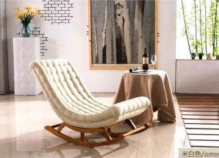 Vintage Beige Rocking Chair Upholstered Living Room French Style Rocking Chair