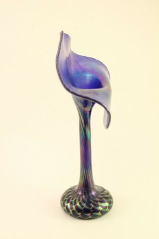 Vtg Correia Signed Jack - In - The - Pulpit Pulled Feather Iridescent Art Glass Vase 3