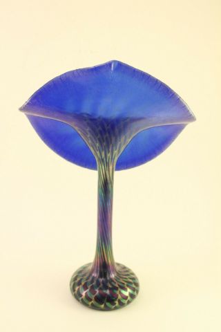 Vtg Correia Signed Jack - In - The - Pulpit Pulled Feather Iridescent Art Glass Vase 5