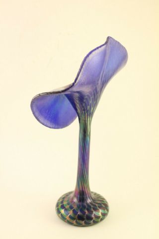 Vtg Correia Signed Jack - In - The - Pulpit Pulled Feather Iridescent Art Glass Vase 6