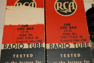 Strong Matched NOS NIB 1943 Vintage RCA VT95 / 2A3 Black Plate tubes 4